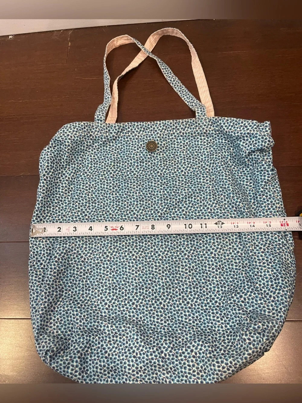 gap reversible blue floral/ pink and white stripe cotton tote